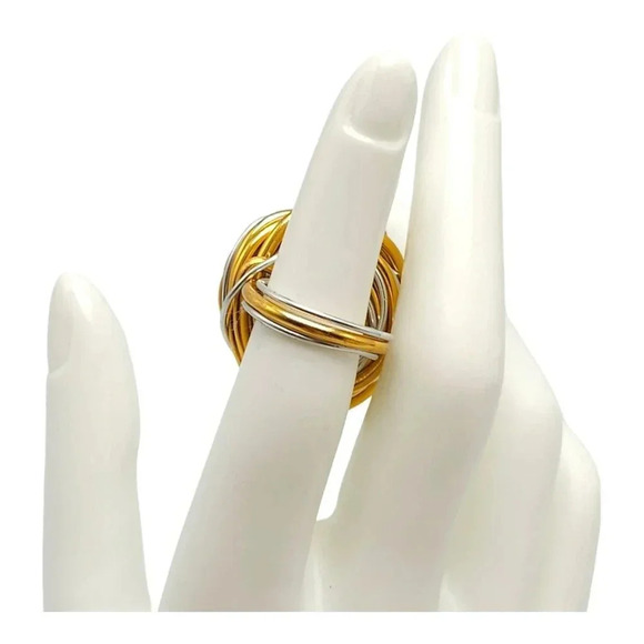 Silver and Gold Tone Multi-Wire Wrap Ring Artisan Vintage Size 6 - Picture 3 of 6